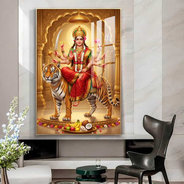 Sherawali Maa Glass Finish Vertical Wall Art