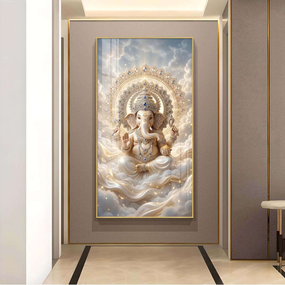 Ganpati Bappa Maurya Glass Finish Vertical Wall Art
