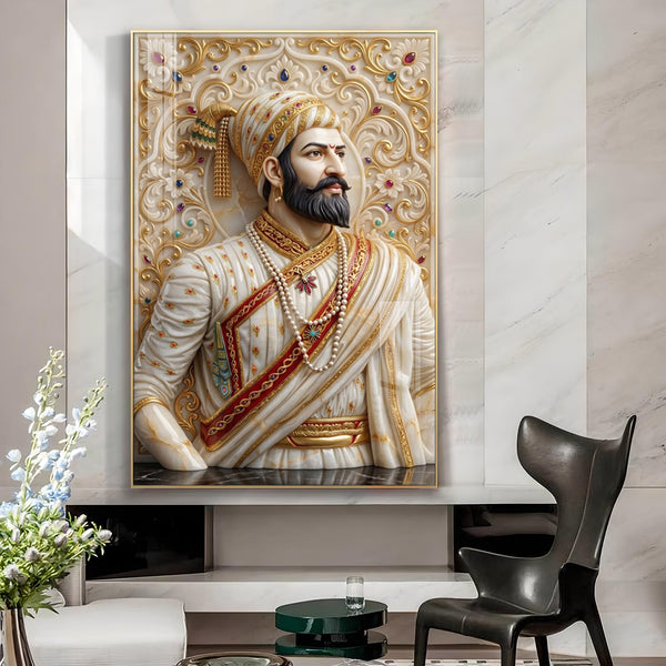 Royal Warrior Chatrapati Shivaji Maharaj Glass Finish Vertical Wall Art