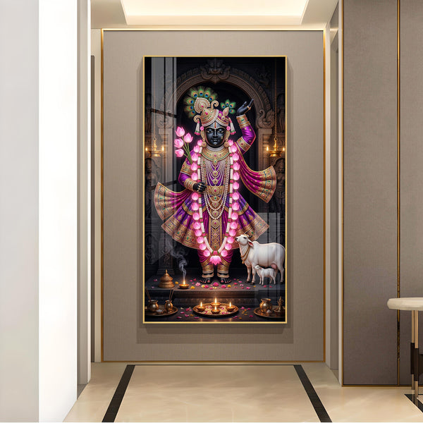 Lord Shrinath Ji Glass Finish Vertical Wall Art