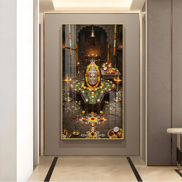 Divine Trimbakeshwar Jyotirlinga Glass Finish Vertical Wall Art