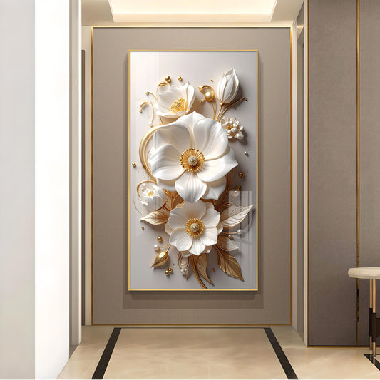 Luxe Petal Harmony Glass Finish Vertical Wall Art