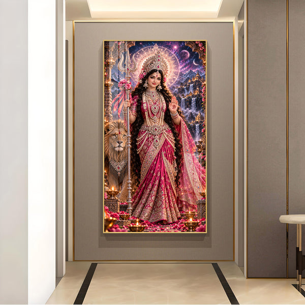 Maa Jagadamba Glass Finish Vertical Wall Art
