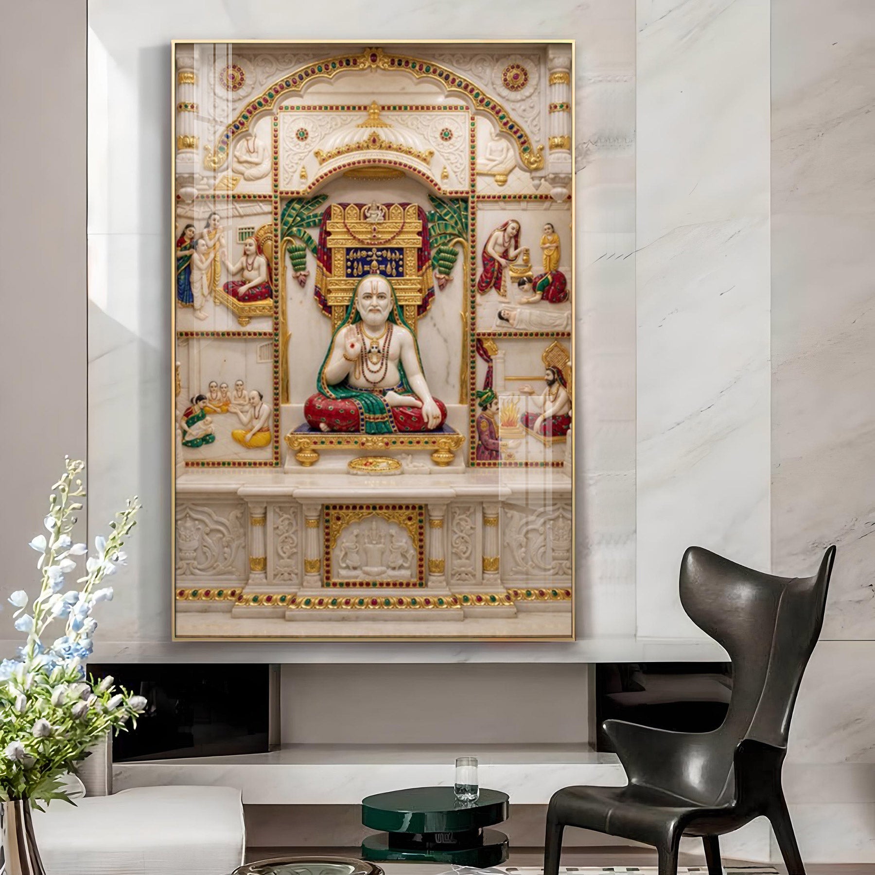 Raghavendra Swamy Glass Finish Vertical Wall Art