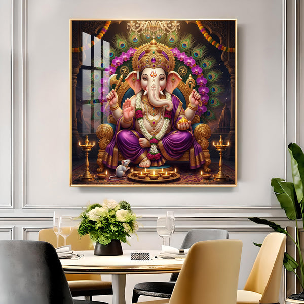 Shree Ganesha ji Glass Finish Square Wall Art