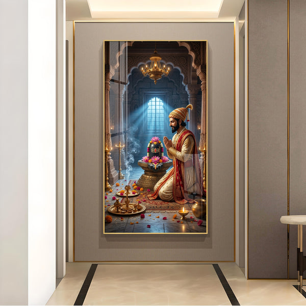 Chhatrapati Shivaji Maharaj WIth Lord Shiva Glass Finish Vertical Wall Art