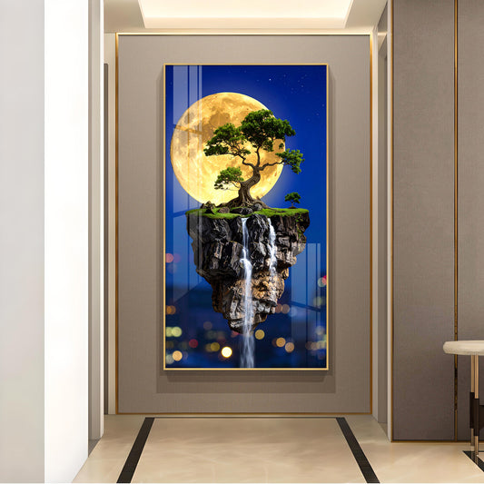 Dreamy Waterfall Escape Glass Finish Vertical Wall Art