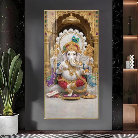 Elegant Lord Ganesh Ji Glass Finish Vertical Wall Art