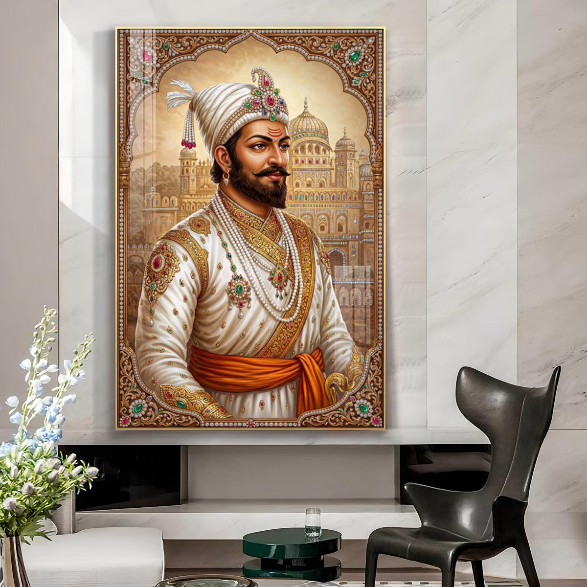 Mejestic Shivaji Maharaj Glass Finish Vertical Wall Art