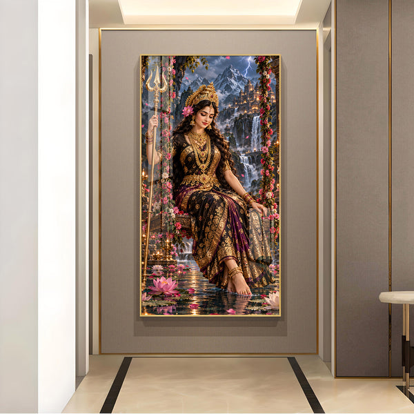 Maa Bhavani Glass Finish Vertical Wall Art