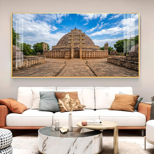 Stupa at Sanchi Glass Finish Horizontal Wall Art
