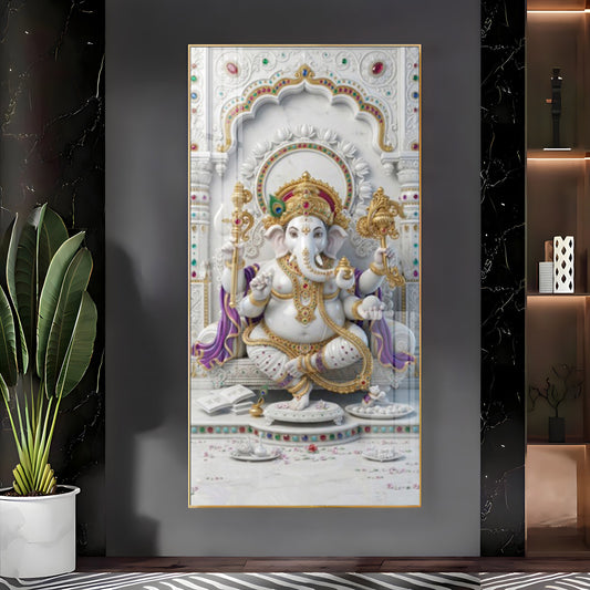 Lord Ganesha Ji Glass Finish Vertical Wall Art