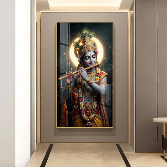 Divine Hare Krishna Glass Finish Vertical Wall Art