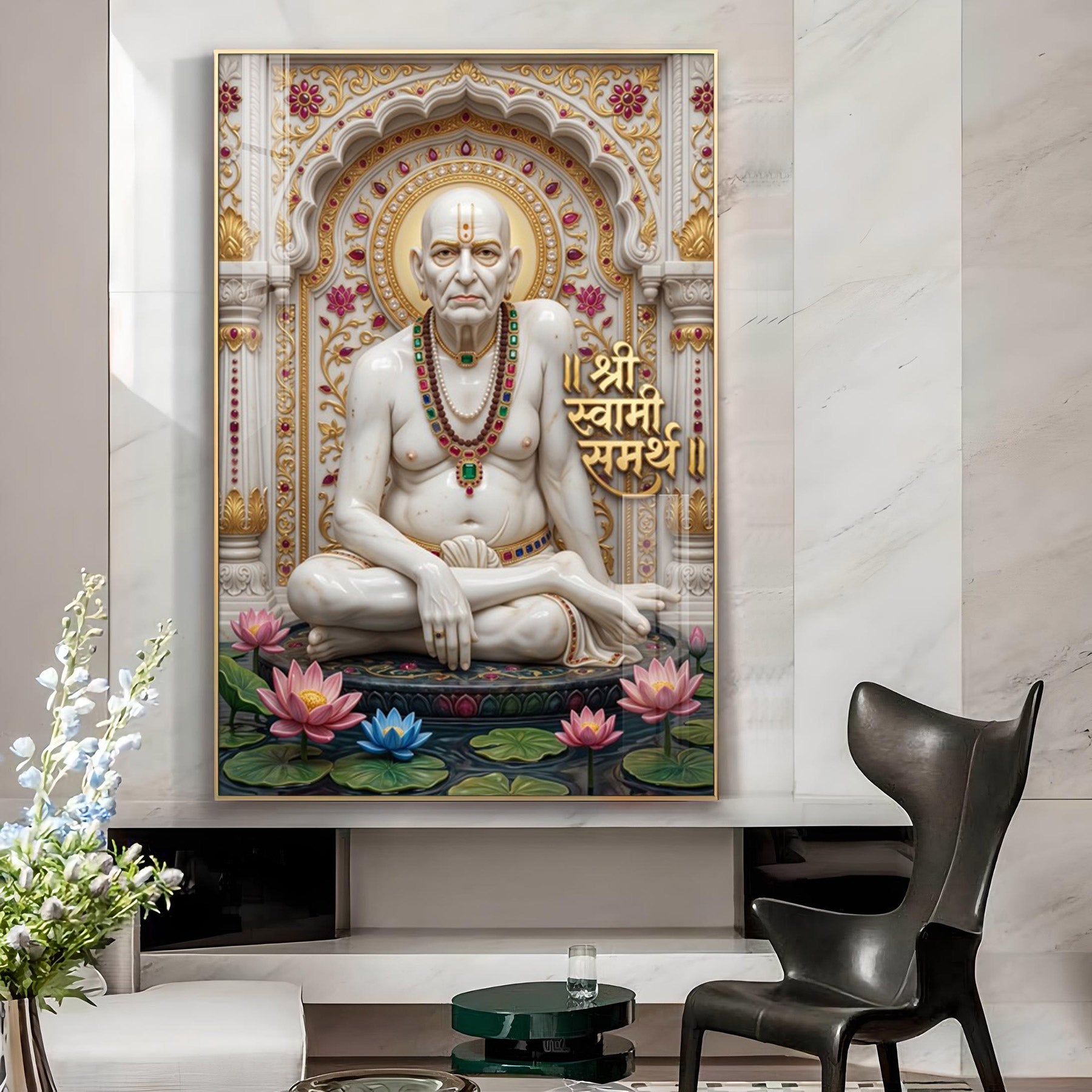 Shri Swami Samarth Glass Finish Vertical Wall Art