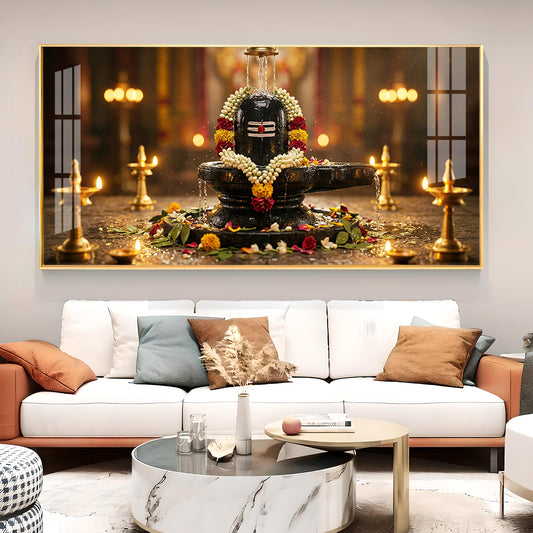 Shivling Eternal Devotion Glass Finish Horizontal Wall Art