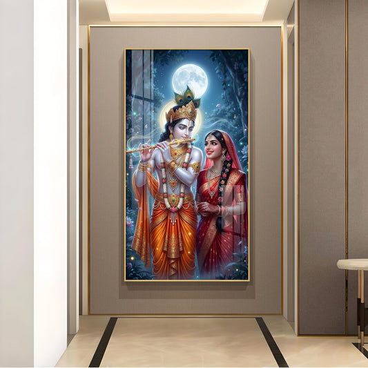 Divine Shree Radha Krishna Ji Glass Finish Vertical Wall Art