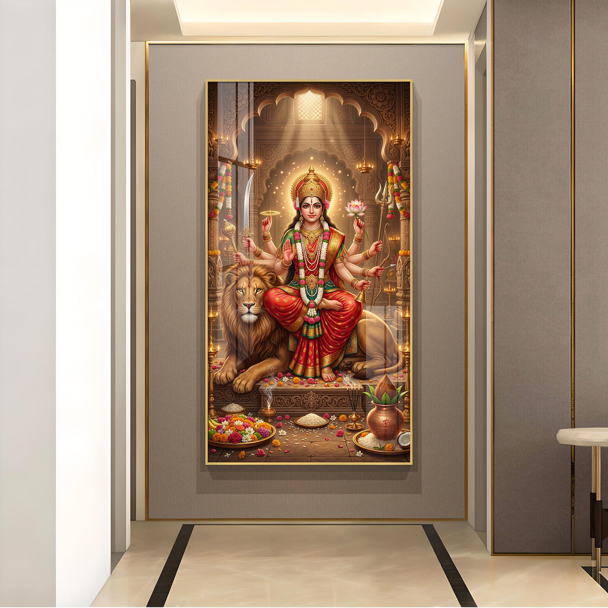 Durga Maa Glass Finish Vertical Wall Art