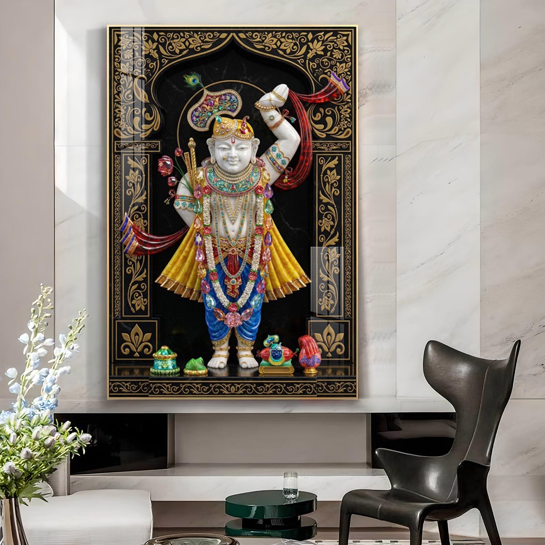 Lord Shrinathji Glass Finish Vertical Wall Art