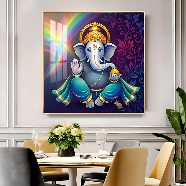 Hindu Deity Lord Ganesha Glass Finish Square Wall Art