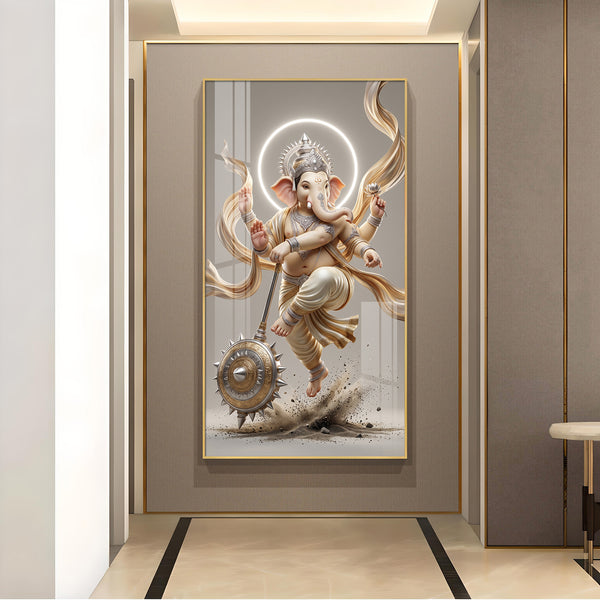 Divine Lord Ganesha ji Glass Finish Vertical Wall Art