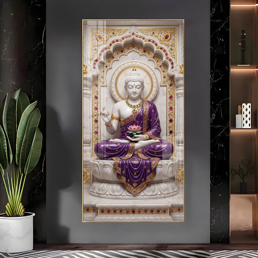 Elegant Gautam Buddha Glass Finish Vertical Wall Art