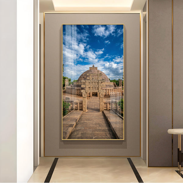The Sanchi Stupa Glass Finish Vertical Wall Art
