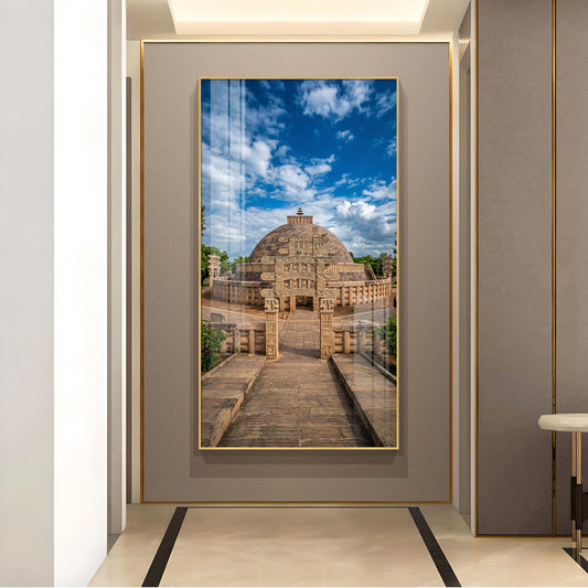 The Sanchi Stupa Glass Finish Vertical Wall Art