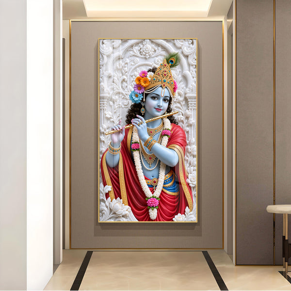 Divine Krishna ji Glass Finish Vertical Wall Art