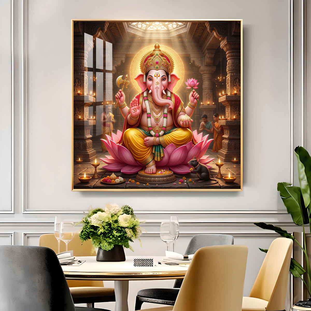 Ganapathi Glass Finish Square Wall Art