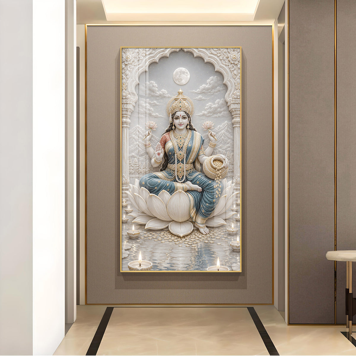 Laxmi Mata Glass Finish Vertical Wall Art