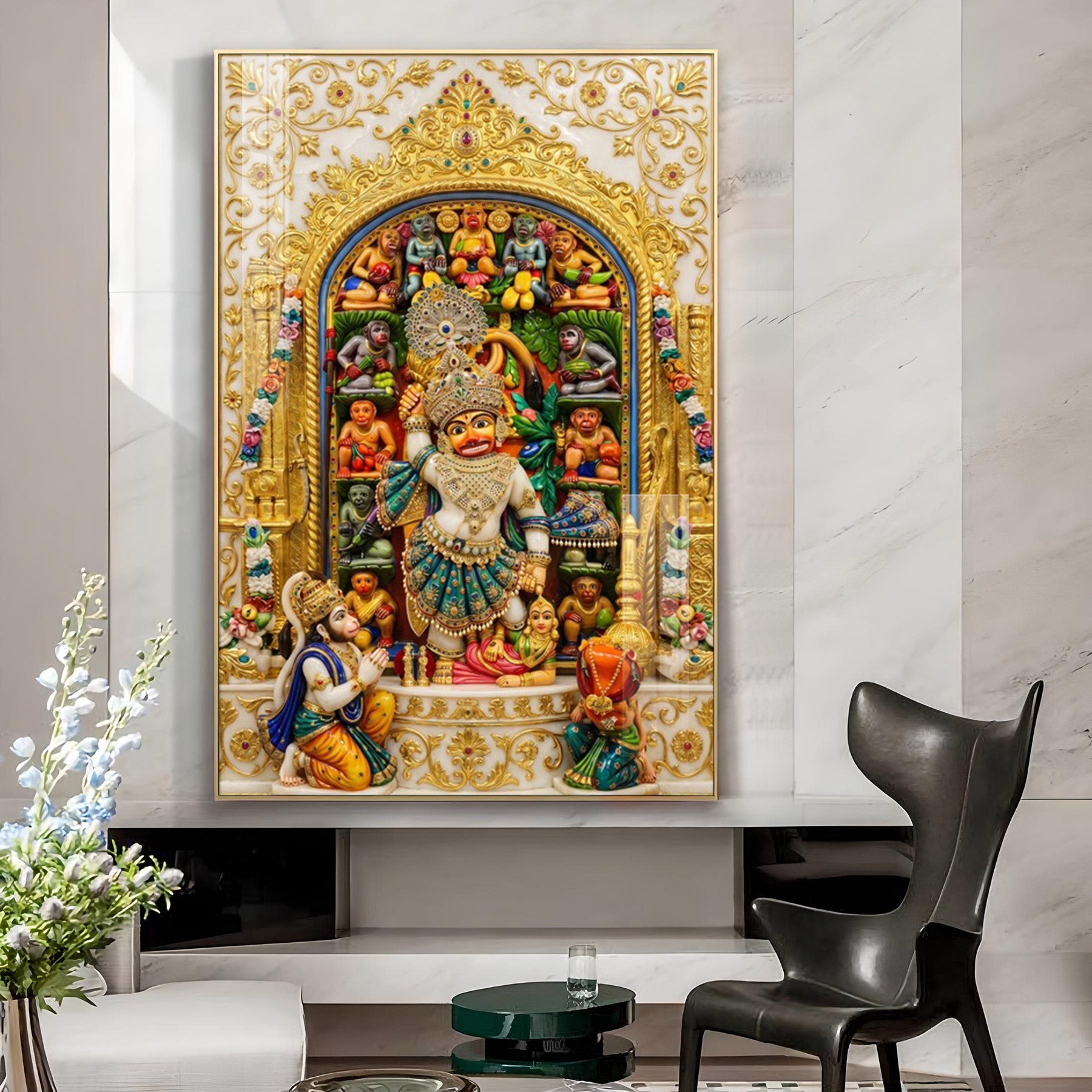 Shri Kashtabhanjan Dev Hanuman Glass Finish Vertical Wall Art