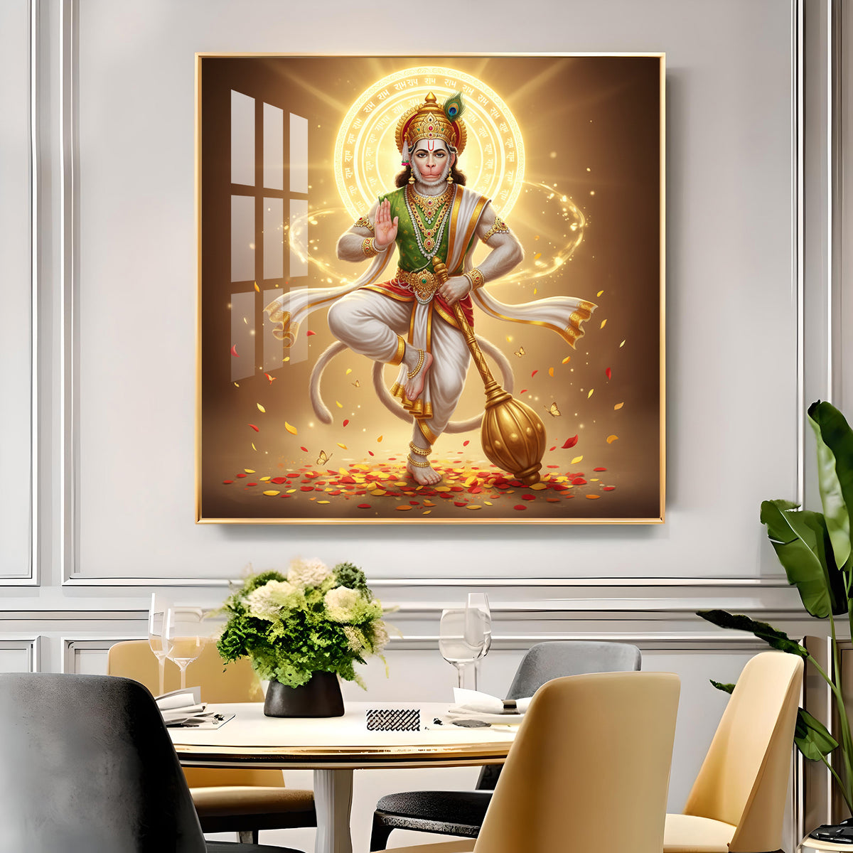 God Hanuman Ji Glass Finish Square Wall Art
