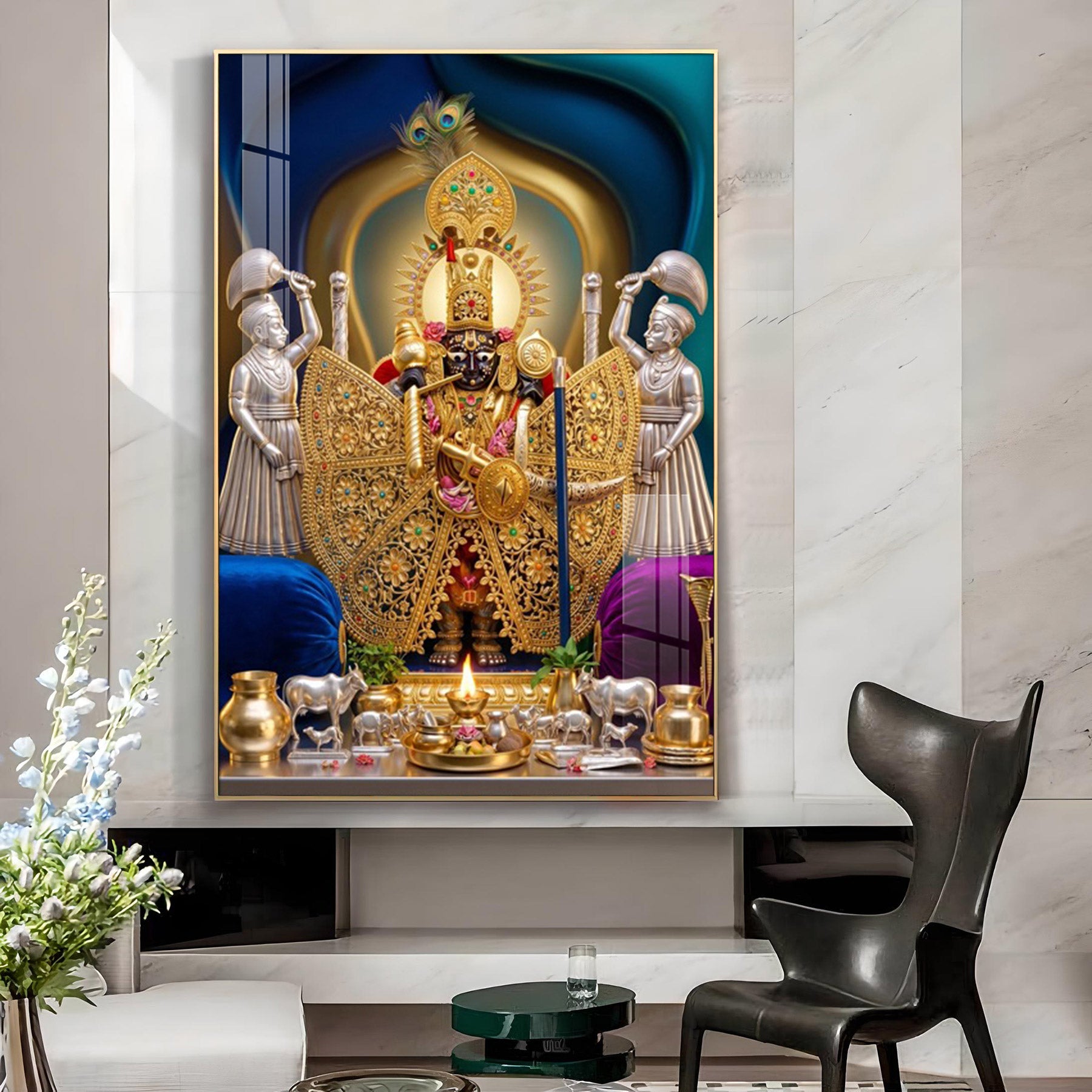 Shri Sanwariya Seth Glass Finish Vertical Wall Art