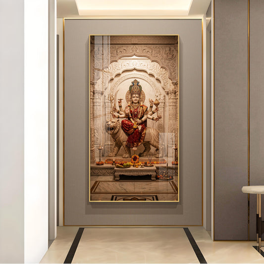 Hindu Goddess Durga Maa Glass Finish Vertical Wall Art