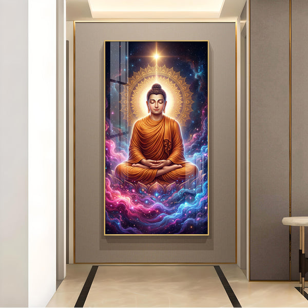 Lord Gautam Buddha Glass Finish Vertical Wall Art