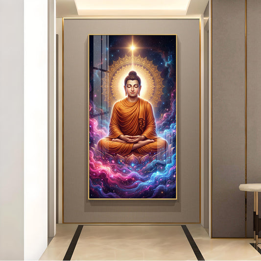 Lord Gautam Buddha Glass Finish Vertical Wall Art