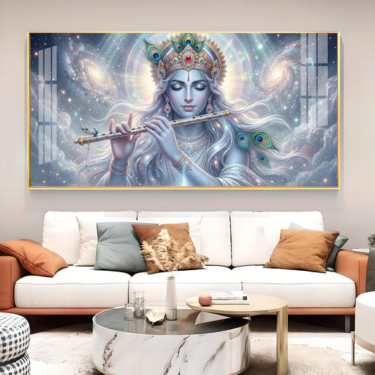 Lord Krishna Eternal Devotion Glass Finish Horizontal Wall Art
