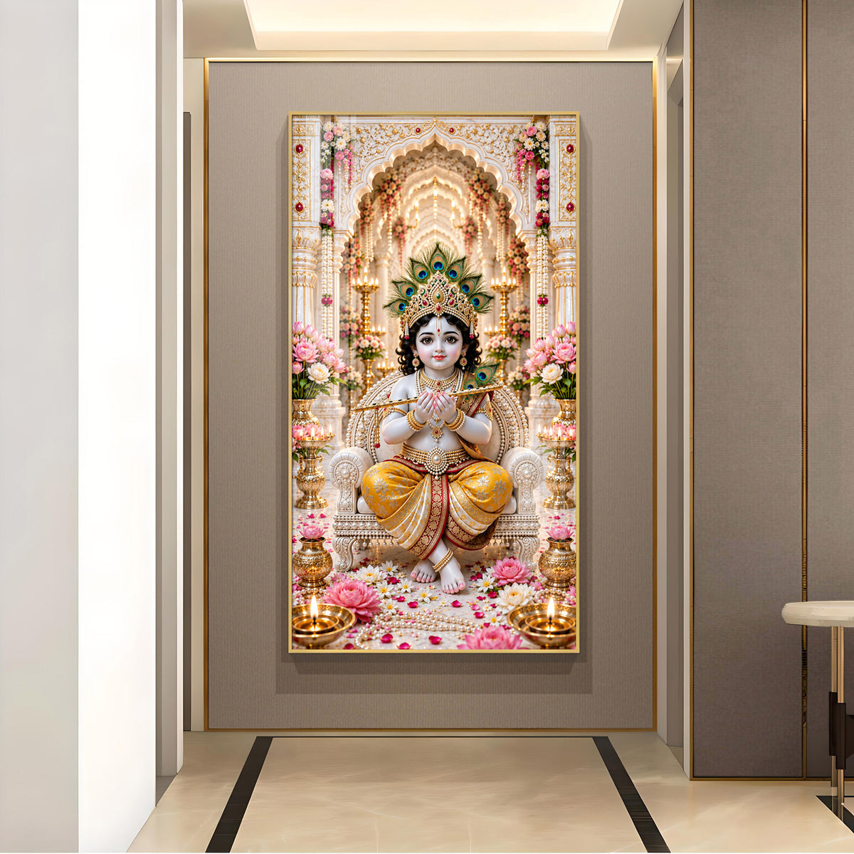 Little Kanha Ji Glass Finish Vertical Wall Art