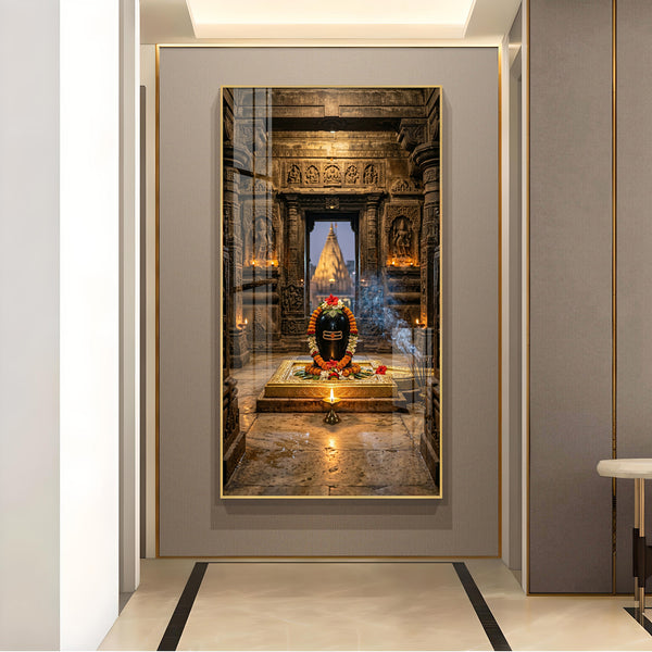 Divine Shiva Lingam Glass Finish Vertical Wall Art