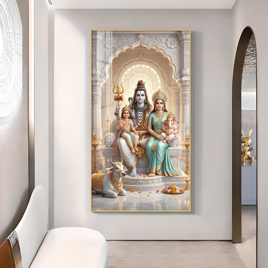 Shiva Parivar Glass Finish Vertical Wall Art