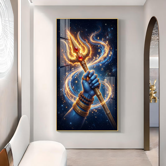 Lord Shiv Ji Trishul Glass Finish Vertical Wall Art