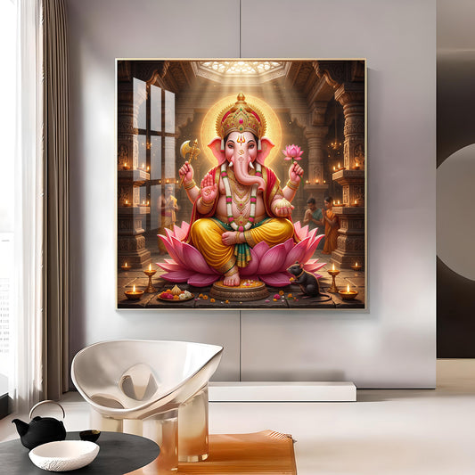 Ganapathi Glass Finish Square Wall Art