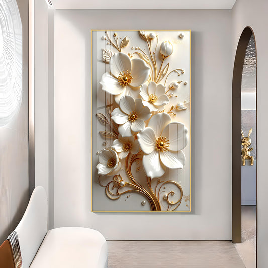 Pure Elegance Flora Glass Finish Vertical Wall Art