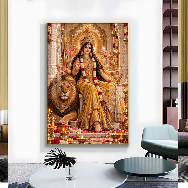 Divine Sherawali Maa Glass Finish Vertical Wall Art