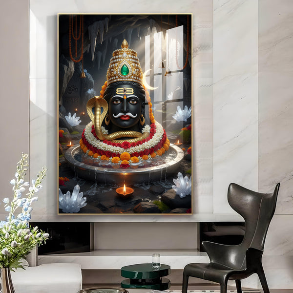 Lord Mahakal Glass Finish Vertical Wall Art