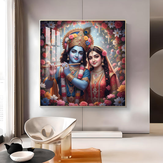 Divine Shri Radha Krishna Glass Finish Square Wall Art