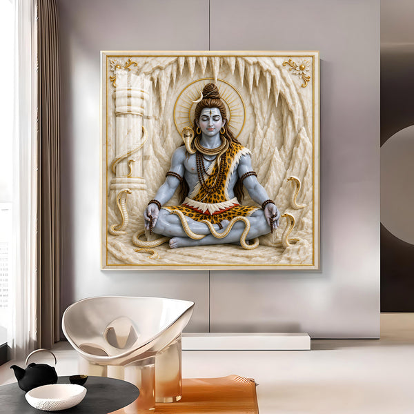 Lord Shiv Glass Finish Square Wall Art