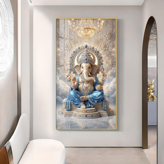 Shri Ganesh Ji Glass Finish Vertical Wall Art