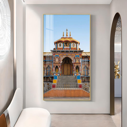 Badrinath Temple Glass Finish Vertical Wall Art
