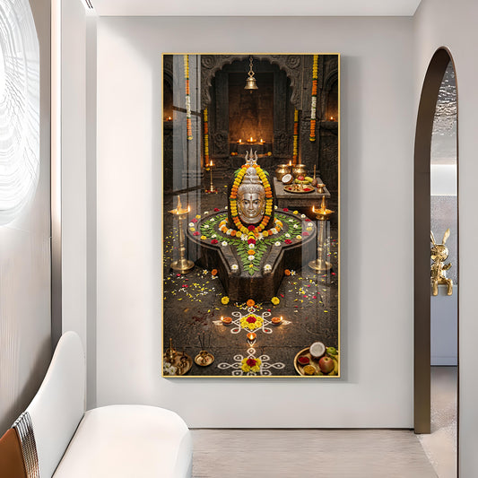 Divine Trimbakeshwar Jyotirlinga Glass Finish Vertical Wall Art